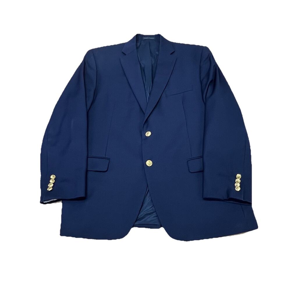 Lauren Ralph Lauren Wool Sport Coat Blazer Size 43R Navy Blue Gold Button Preppy